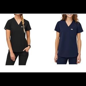2 for 1 FIGS Women's Scrub Top Black/Blue Rafaela Tech sz XXL